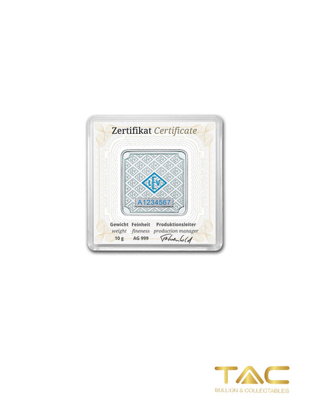 10 grams Silver Bullion - Silver Square (Encapsulated w/Assay) - Geiger Edelmetalle