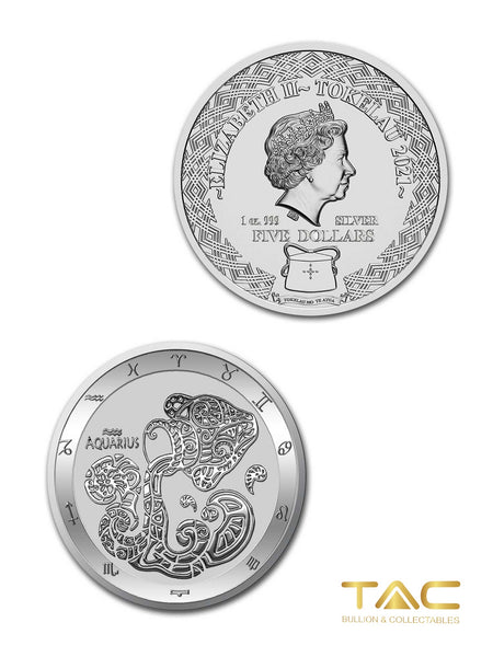 1 oz Silver Coin - 2021 Zodiac Series: Aquarius - Tokelau