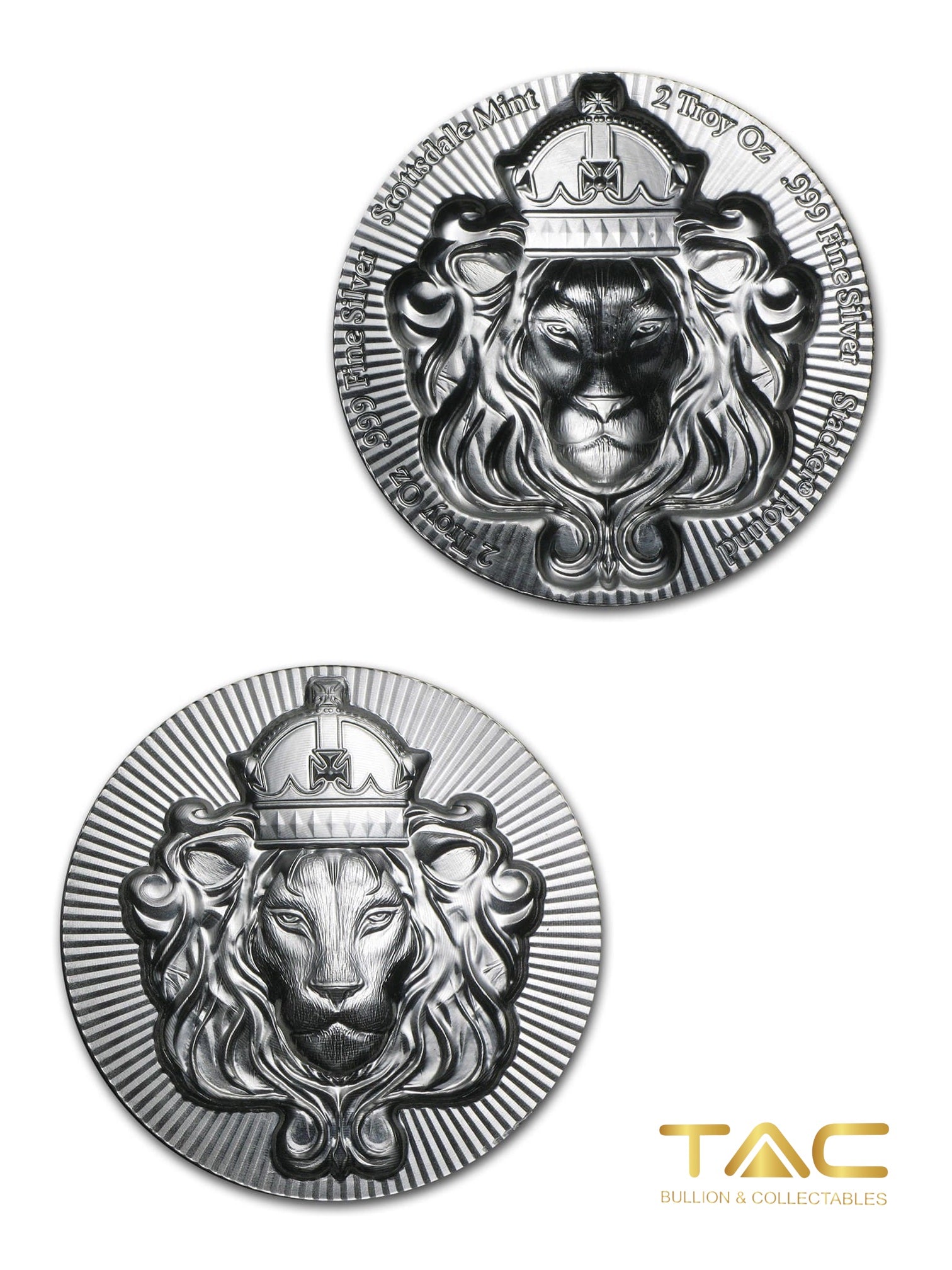 2 oz Silver Bullion Round - Lion Stacker® - Scottsdale Mint – TAC Bullion  and Collectables