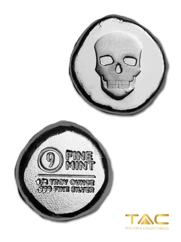1/2 oz Hand Poured Silver Bullion Skull - Lucky Pieces - 9Fine Mint