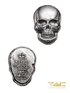 2 oz Hand Poured Silver Bullion - Human Skull