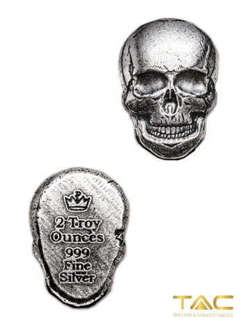 2 oz Hand Poured Silver Bullion - Human Skull