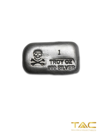 1 oz Hand Poured Silver Bullion Bar - PG & G - Skull & Bones
