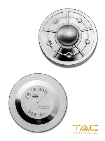 2 oz Cast-Poured Silver Bullion - 9Fine Mint (Alien UFO, Spinner)